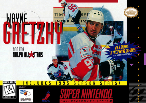 Wayne Gretzky and the NHLPA All-Stars SNES cover art reference for custom cartridge, NTSC-U version.