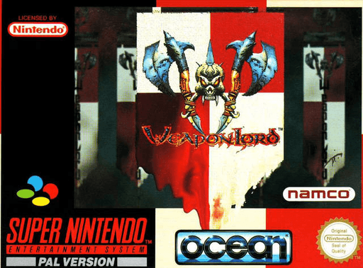 Weaponlord SNES cover art reference for custom cartridge, PAL version.