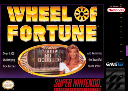Wheel of Fortune: Featuring Vanna White SNES cover art reference for custom cartridge, NTSC-U version.