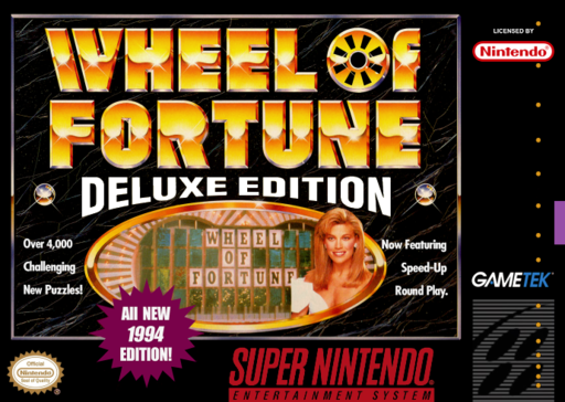 Wheel of Fortune Deluxe! SNES cover art reference for custom cartridge, NTSC-U version.