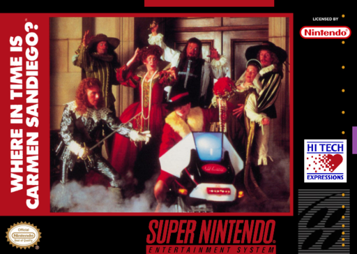 Where in Time Is Carmen Sandiego? SNES cover art reference for custom cartridge, NTSC-U version.
