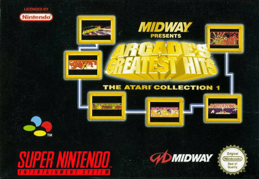 Williams Arcade's Greatest Hits SNES cover art reference for custom cartridge, PAL version.