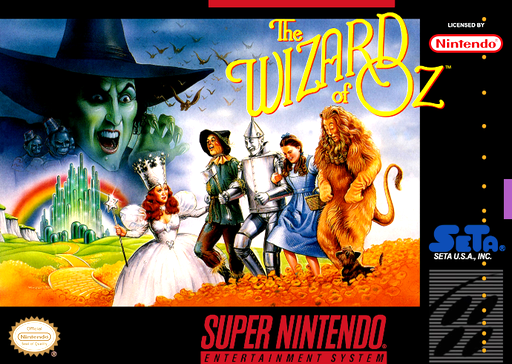 The Wizard of Oz SNES cover art reference for custom cartridge, NTSC-U version.