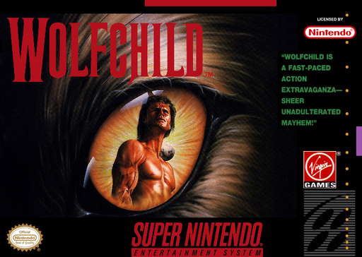 Wolfchild SNES cover art reference for custom cartridge, NTSC-U version.