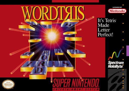 Wordtris SNES cover art reference for custom cartridge, NTSC-U version.
