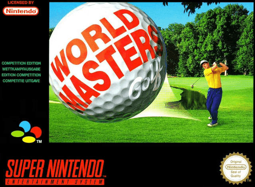 World Masters Golf SNES cover art reference for custom cartridge, PAL version.