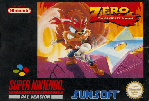 Zero the Kamikaze Squirrel SNES cover art reference for custom cartridge, PAL version.