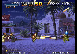 Capture d'écran de Metal Slug X sur Neo Geo AES, run and gun de SNK sorti en 1999