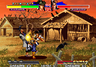 Capture d'écran de Ninja Master's sur Neo Geo AES, combat de ADK sorti en 1996