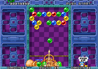 Capture d'écran de Puzzle Bobble sur Neo Geo AES, puzzle de Taito sorti en 1994