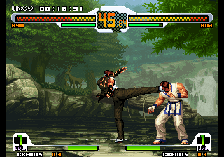 Capture d'écran de SNK vs. Capcom: SVC Chaos sur Neo Geo AES, combat de SNK Playmore sorti en 2003