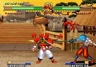 Capture d'écran de Samurai Shodown V Special sur Neo Geo AES, combat de Yuki Enterprise sorti en 2004