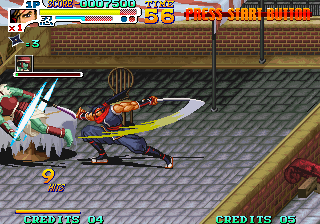 Capture d'écran de Sengoku 3 sur Neo Geo AES, beat'em up de Noise Factory sorti en 2001