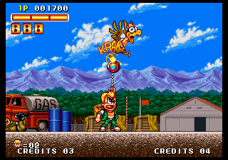 Capture d'écran de Spin Master sur Neo Geo AES, action / plate-forme de Data East sorti en 1993