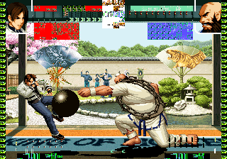 Capture d'écran de The King of Fighters 2002 sur Neo Geo AES, combat de Eolith / Playmore sorti en 2002