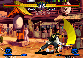 Capture d'écran de The Last Blade sur Neo Geo AES, combat de SNK sorti en 1997