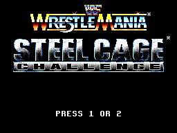 Title screen of WWF Wrestlemania - Steel Cage Challenge