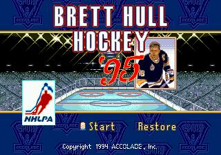 Title screen of Brett Hull Hockey 95