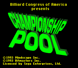 Title screen of Championship Pool