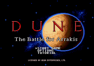 Title screen of Dune II - The Battle for Arrakis