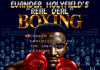 Title screen of Evander Holyfield's 'Real Deal' Boxing
