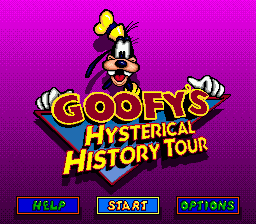 Title screen of Goofy's Hysterical History Tour