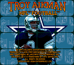 Title screen of Troy Aikman NFL Football
