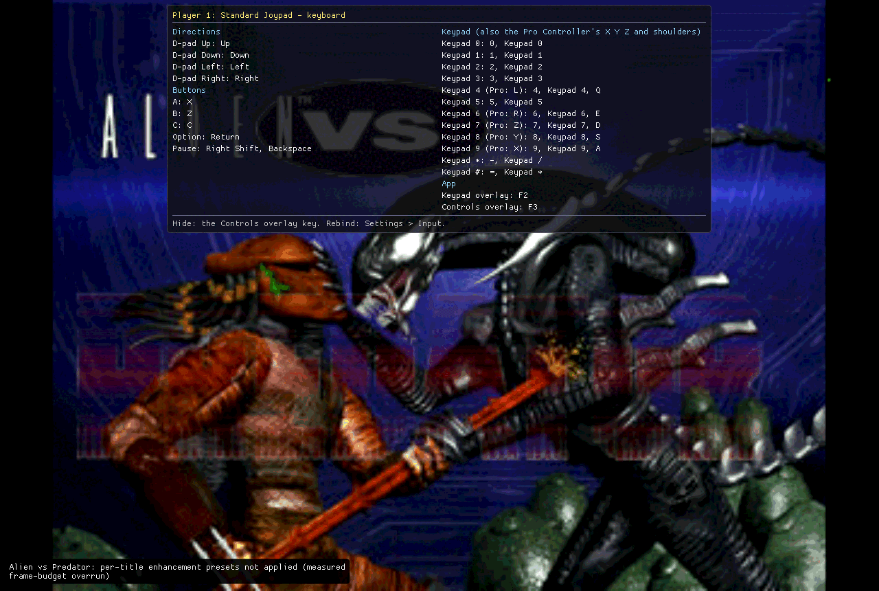 Interface de configuração de controles do Virtual Jaguar