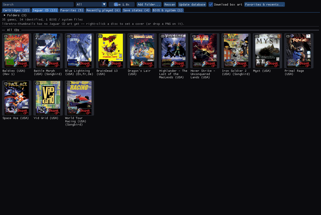 Biblioteca de títulos do Atari Jaguar CD no Virtual Jaguar