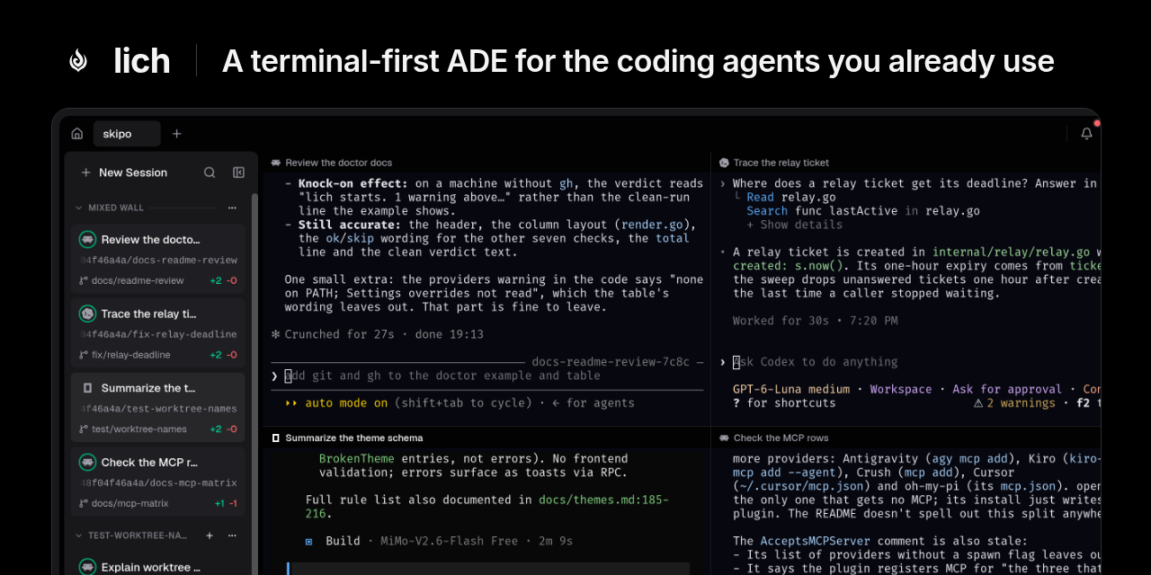 lich: a terminal-first ADE for the coding agents you already use