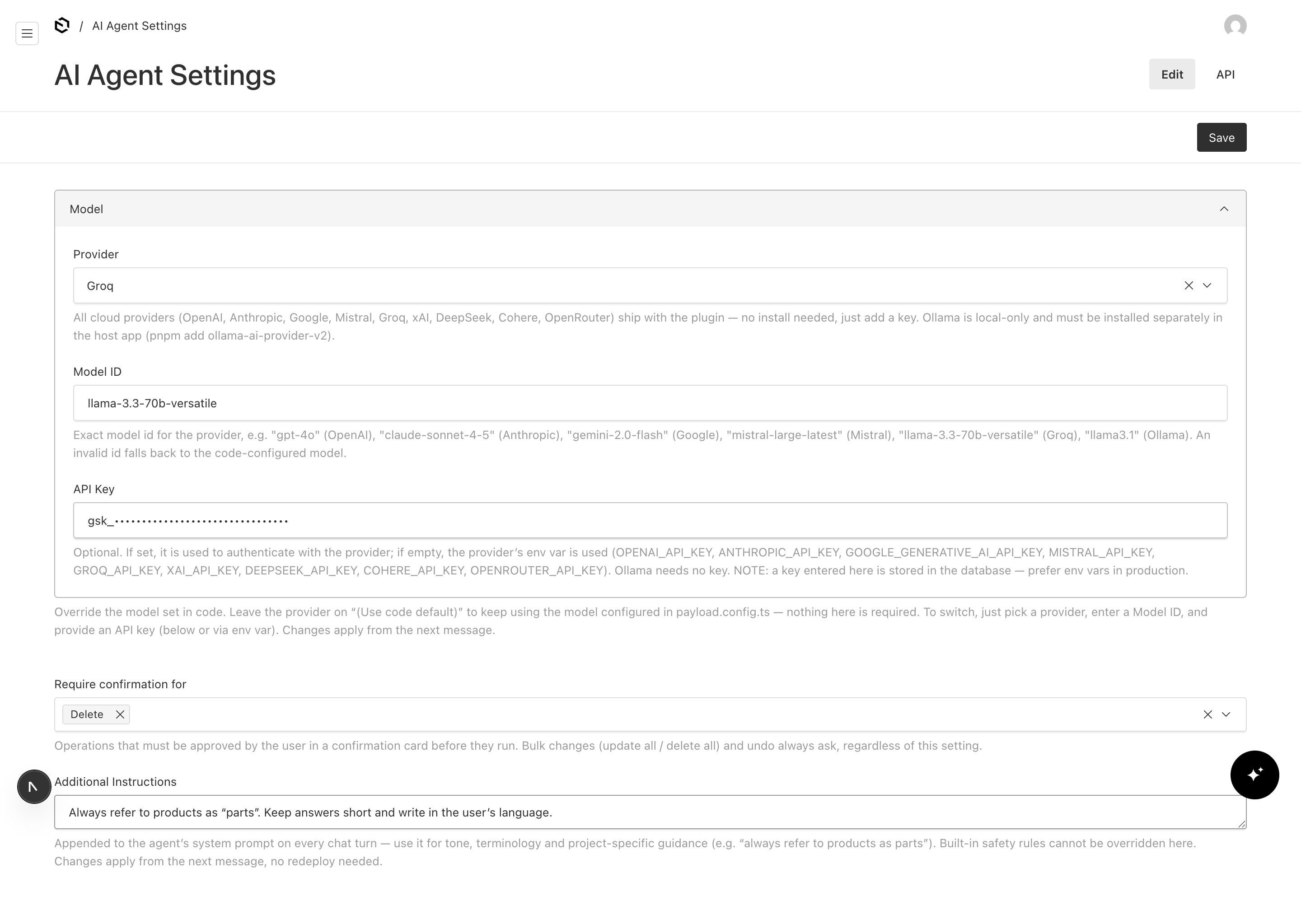 AI Agent Settings