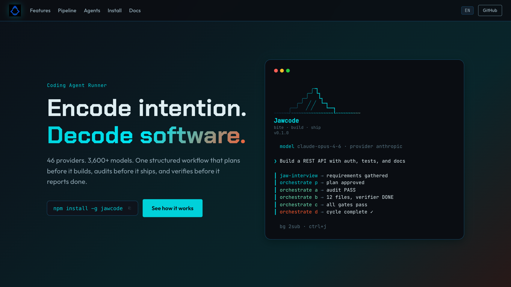 Jawcode — coding agent runner with IPABCD workflow