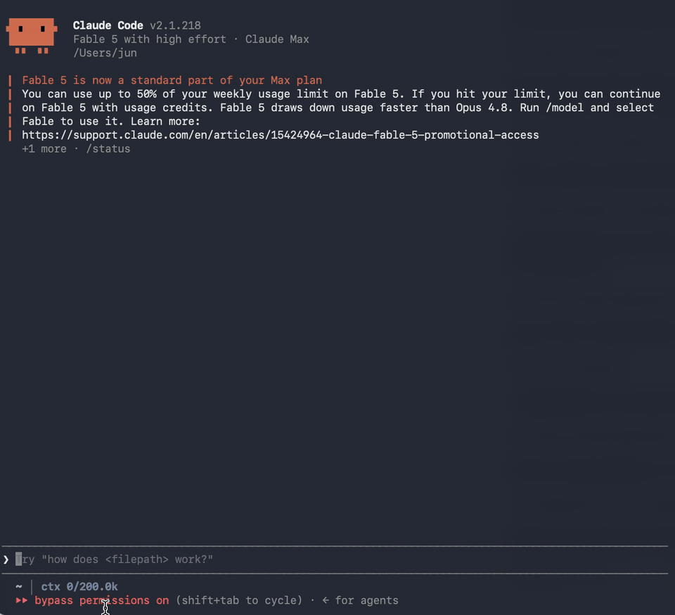 Claude Code running a routed model through opencodex — the status bar shows gpt-5.6-luna-medium as the active model
