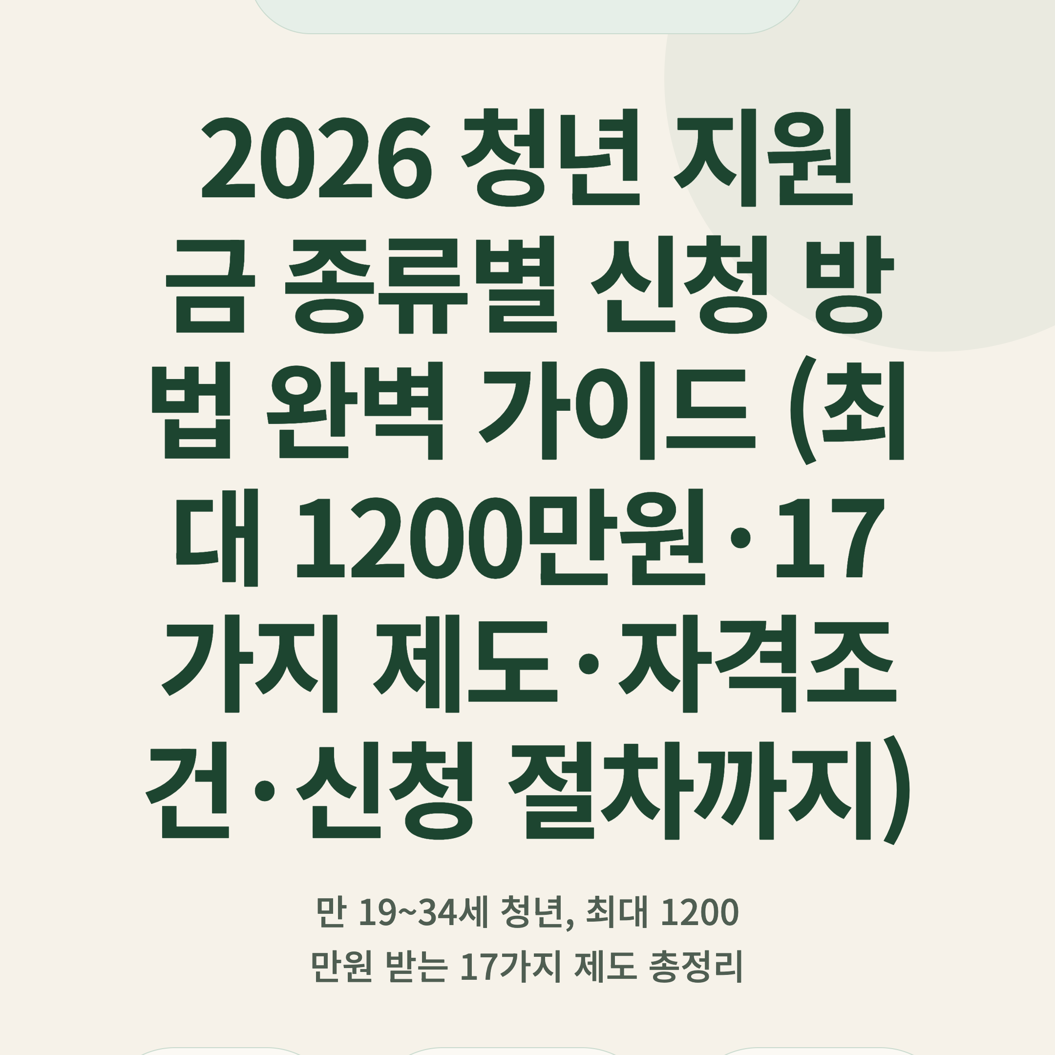 2026 청년 지원금 종류별 신청 방법 완벽 가이드 (최대 1200만원·17가지 제도·자격조건·신청 절차까지)