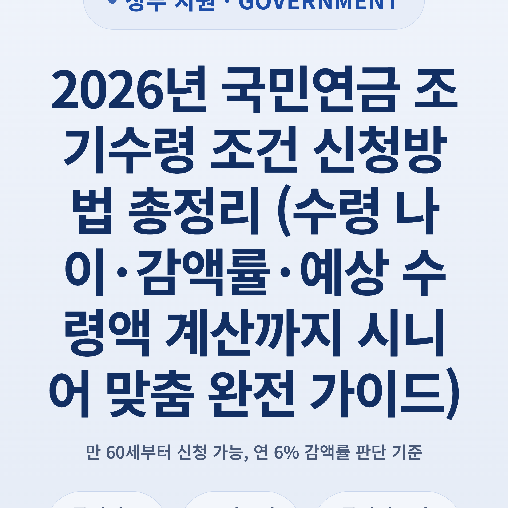 2026년 국민연금 조기수령 조건 신청방법 총정리 (수령 나이·감액률·예상 수령액 계산까지 시니어 맞춤 완전 가이드)