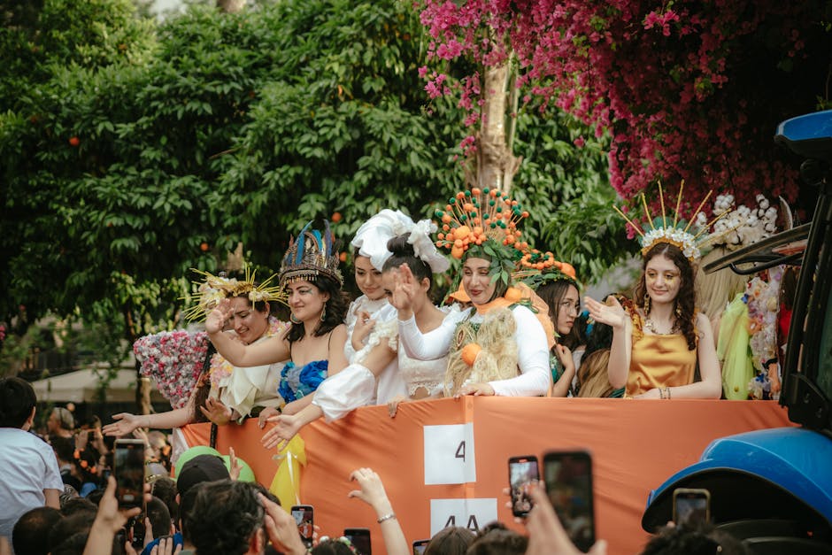 Women adorned in traditional attire parade in Adana, Türkiye, showcasing rich cultural heritage.