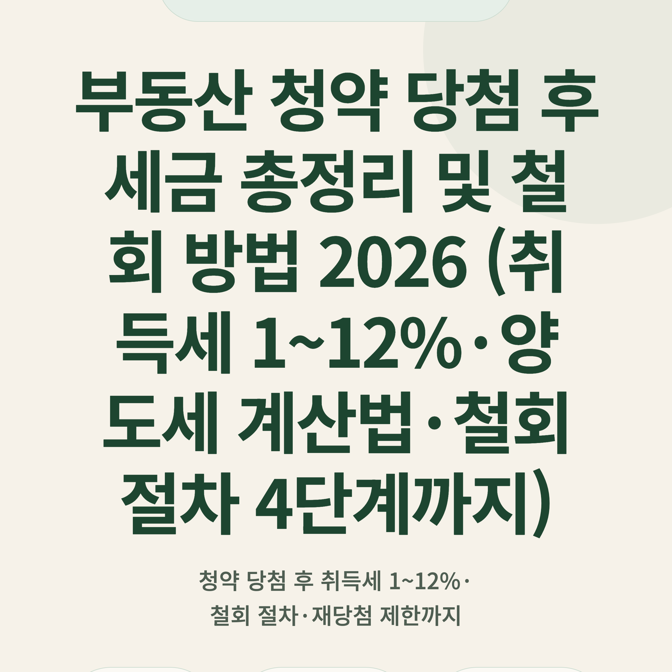 부동산 청약 당첨 후 세금 총정리 및 철회 방법 2026 (취득세 1~12%·양도세 계산법·철회 절차 4단계까지)