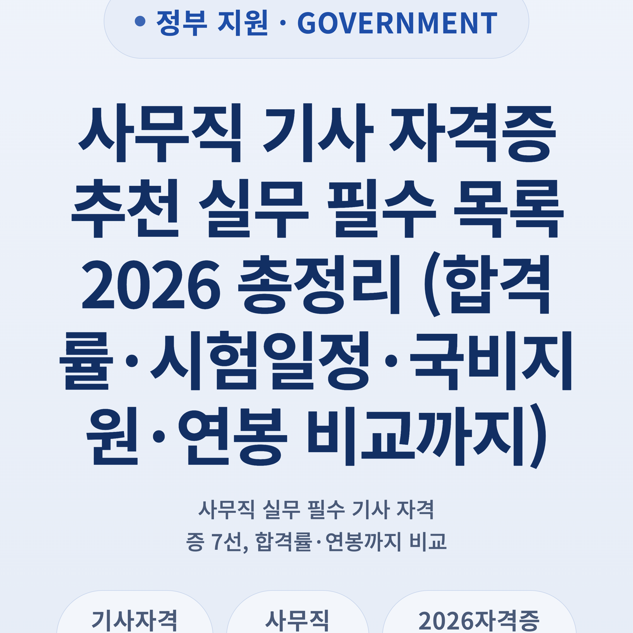 사무직 기사 자격증 추천 실무 필수 목록 2026 총정리 (합격률·시험일정·국비지원·연봉 비교까지)