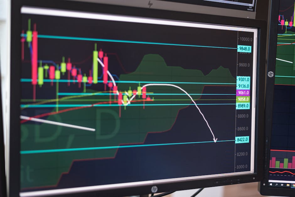 Close-up of a cryptocurrency trading chart displayed on a monitor, showing market trends and analysis.
