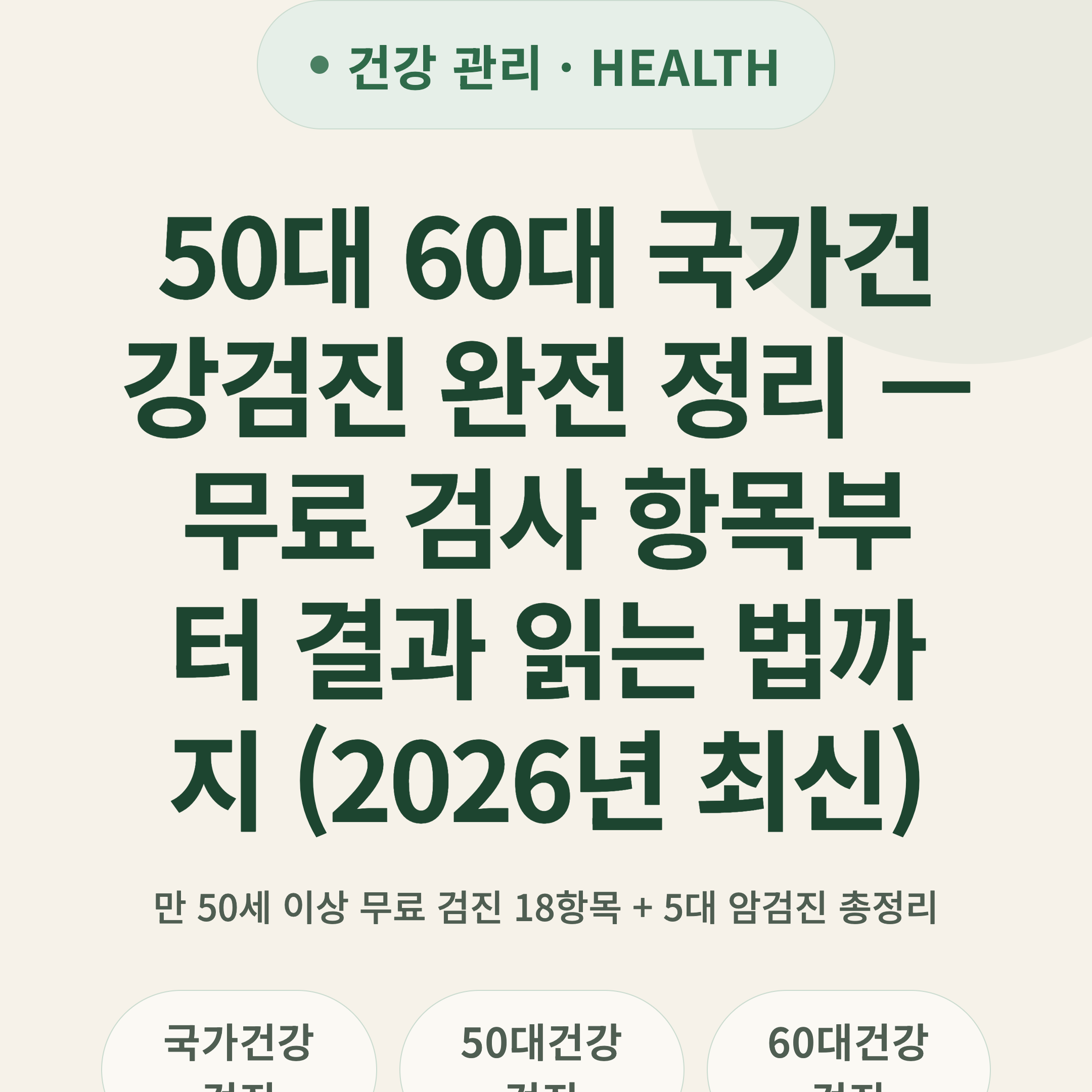 50대 60대 국가건강검진 완전 정리 — 무료 검사 항목부터 결과 읽는 법까지 (2026년 최신)