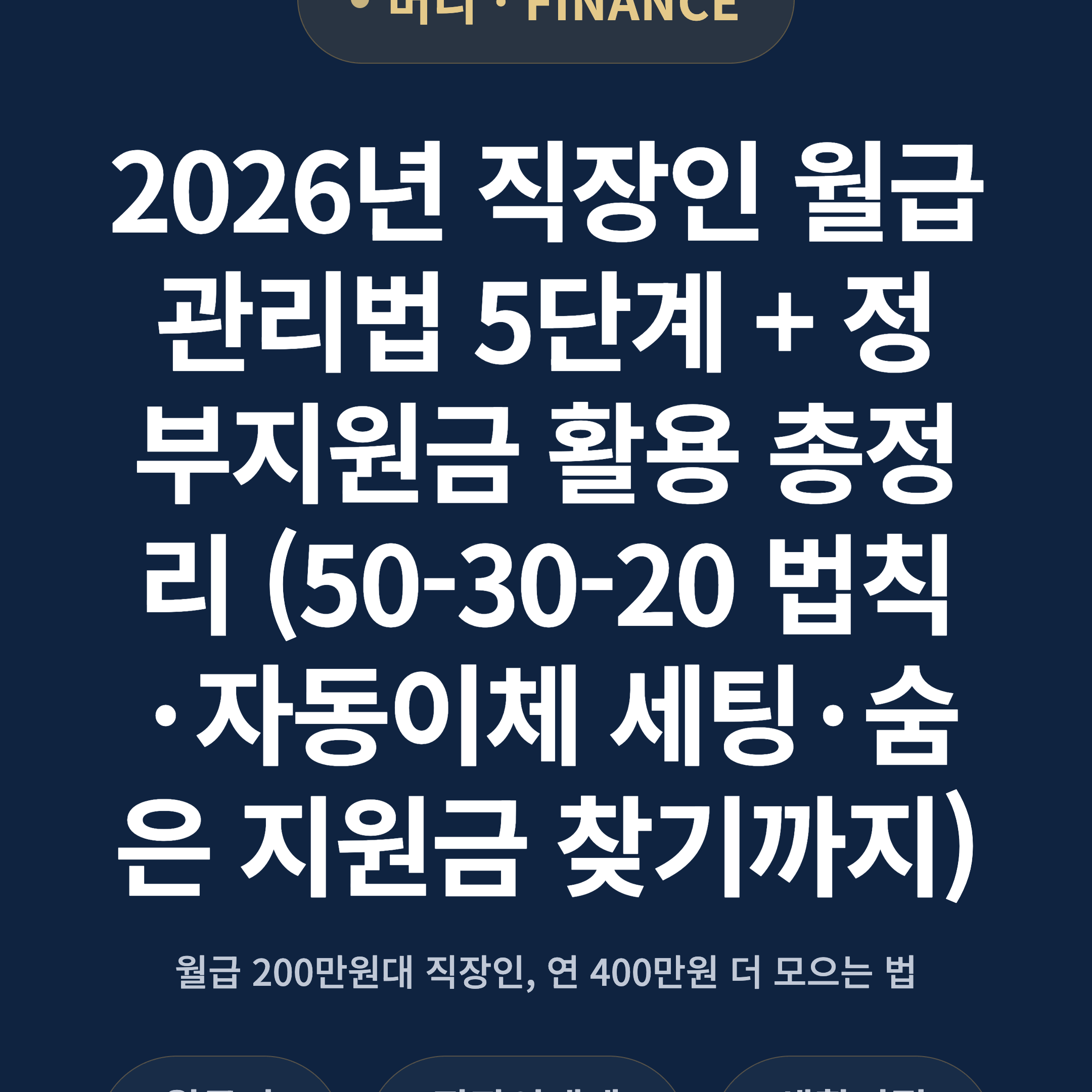 2026년 직장인 월급 관리법 5단계 + 정부지원금 활용 총정리 (50-30-20 법칙·자동이체 세팅·숨은 지원금 찾기까지)