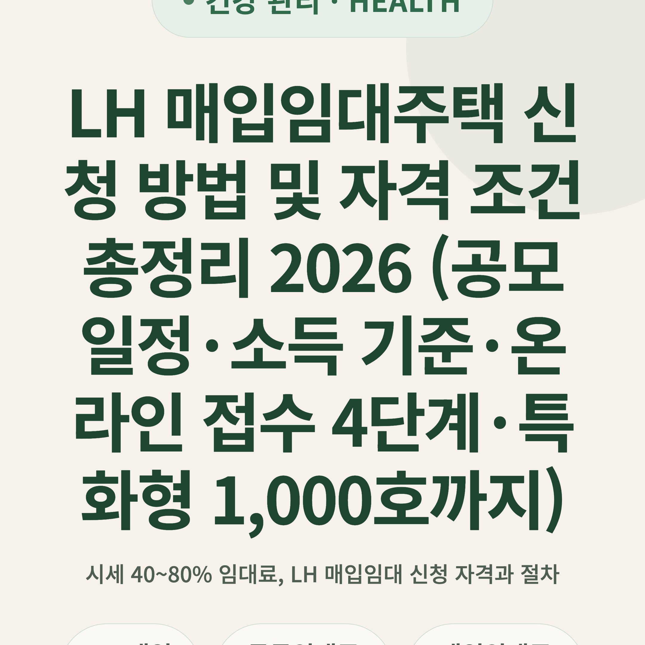 LH 매입임대주택 신청 방법 및 자격 조건 총정리 2026 (공모 일정·소득 기준·온라인 접수 4단계·특화형 1,000호까지)