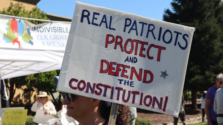 Protesters in Elk Grove advocate for constitutional protection with bold signs.
