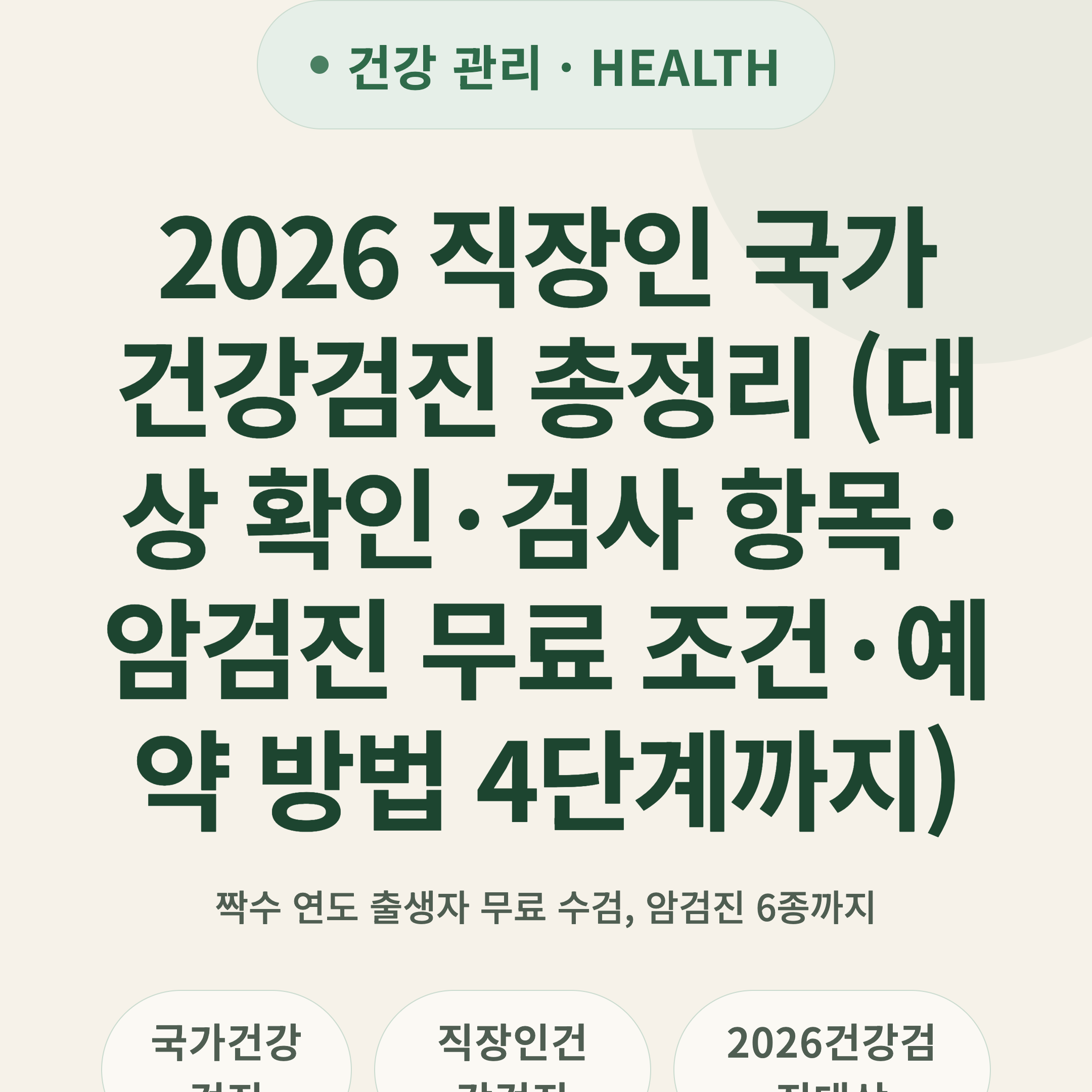 2026 직장인 국가건강검진 총정리 (대상 확인·검사 항목·암검진 무료 조건·예약 방법 4단계까지)
