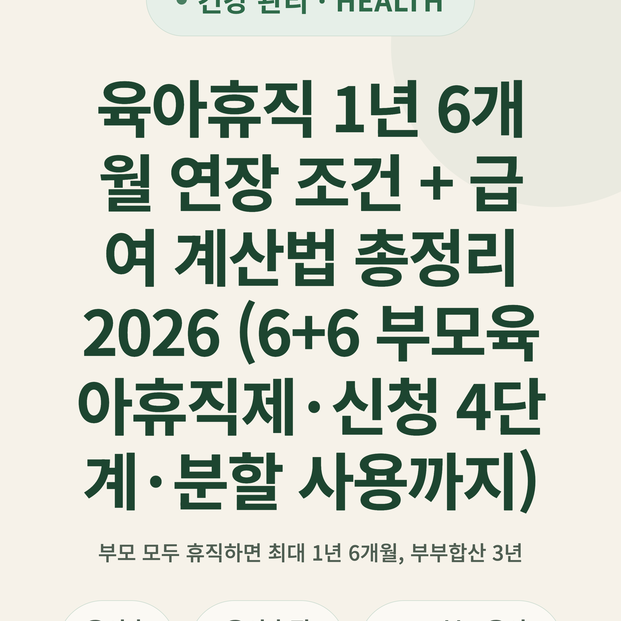 육아휴직 1년 6개월 연장 조건 + 급여 계산법 총정리 2026 (6+6 부모육아휴직제·신청 4단계·분할 사용까지)