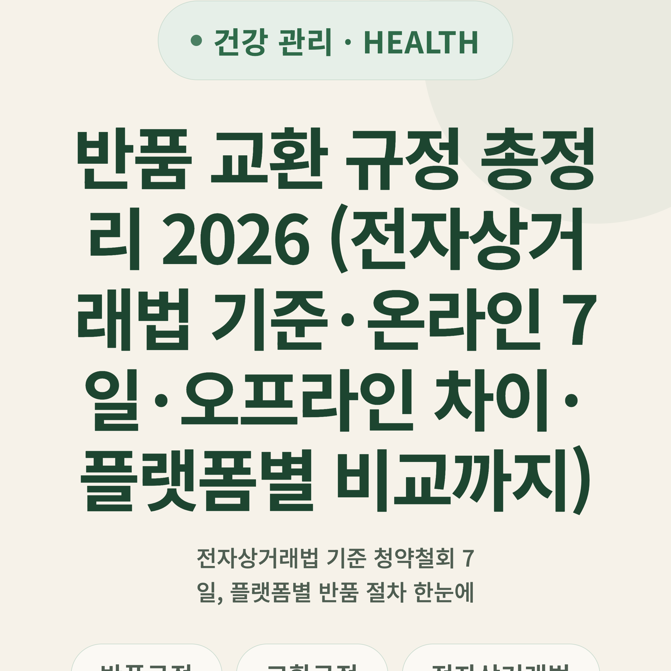 반품 교환 규정 총정리 2026 (전자상거래법 기준·온라인 7일·오프라인 차이·플랫폼별 비교까지)