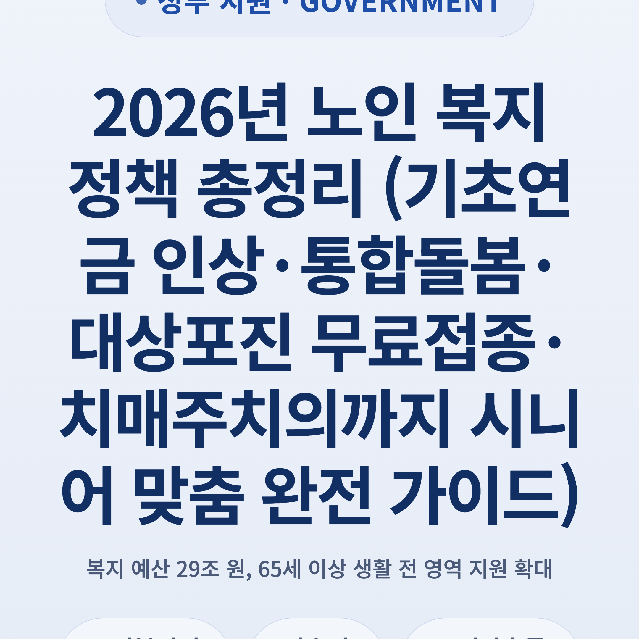 2026년 노인 복지 정책 총정리 (기초연금 인상·통합돌봄·대상포진 무료접종·치매주치의까지 시니어 맞춤 완전 가이드)