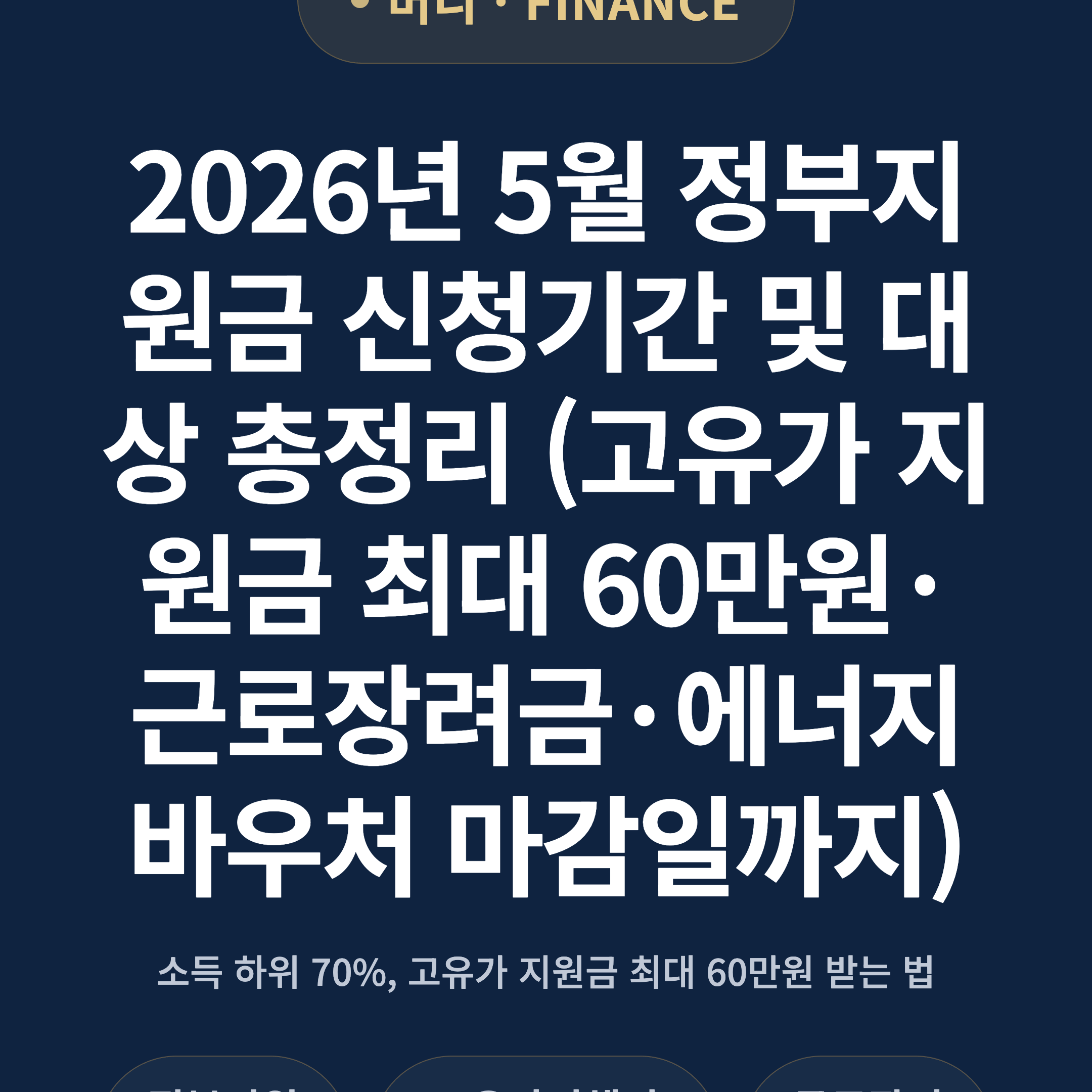 2026년 5월 정부지원금 신청기간 및 대상 총정리 (고유가 지원금 최대 60만원·근로장려금·에너지바우처 마감일까지)