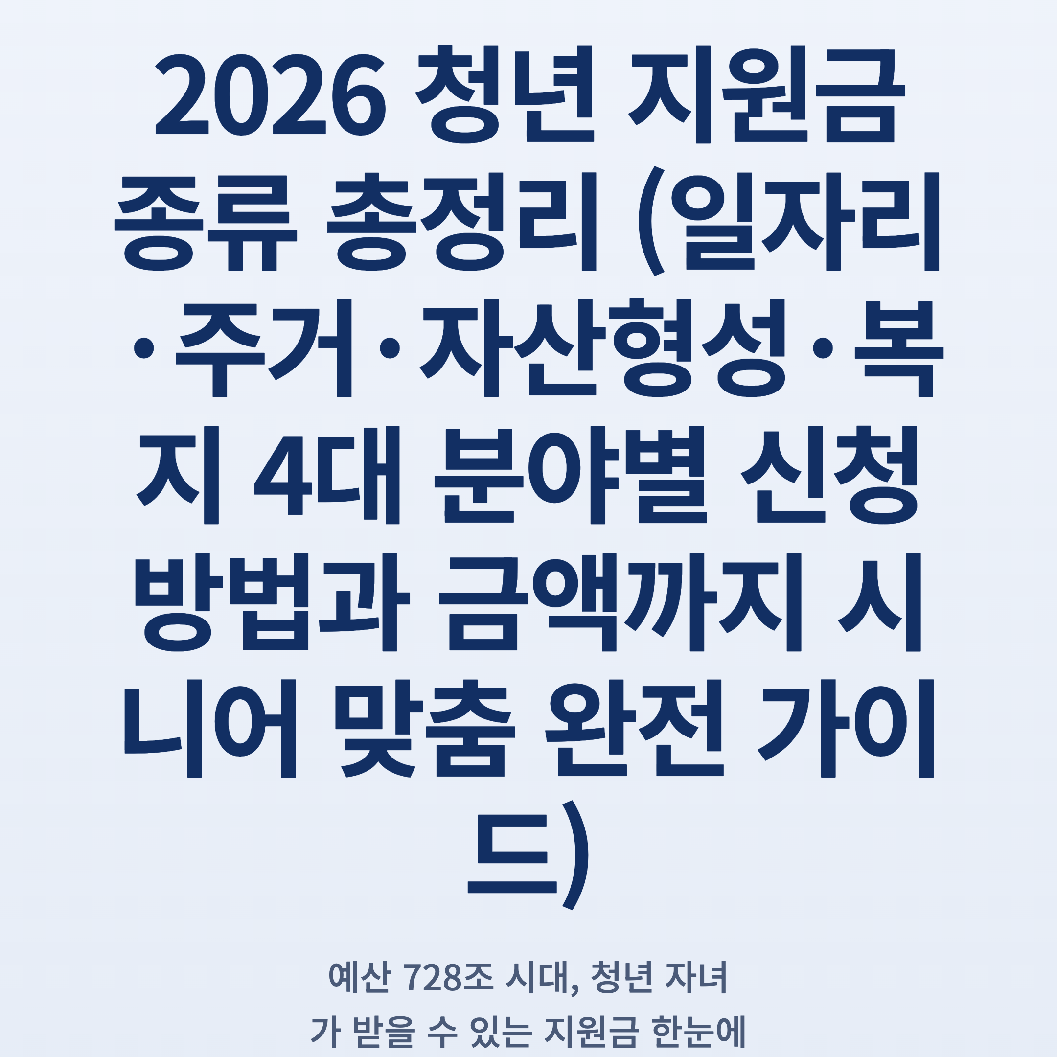 2026 청년 지원금 종류 총정리 (일자리·주거·자산형성·복지 4대 분야별 신청 방법과 금액까지 시니어 맞춤 완전 가이드)