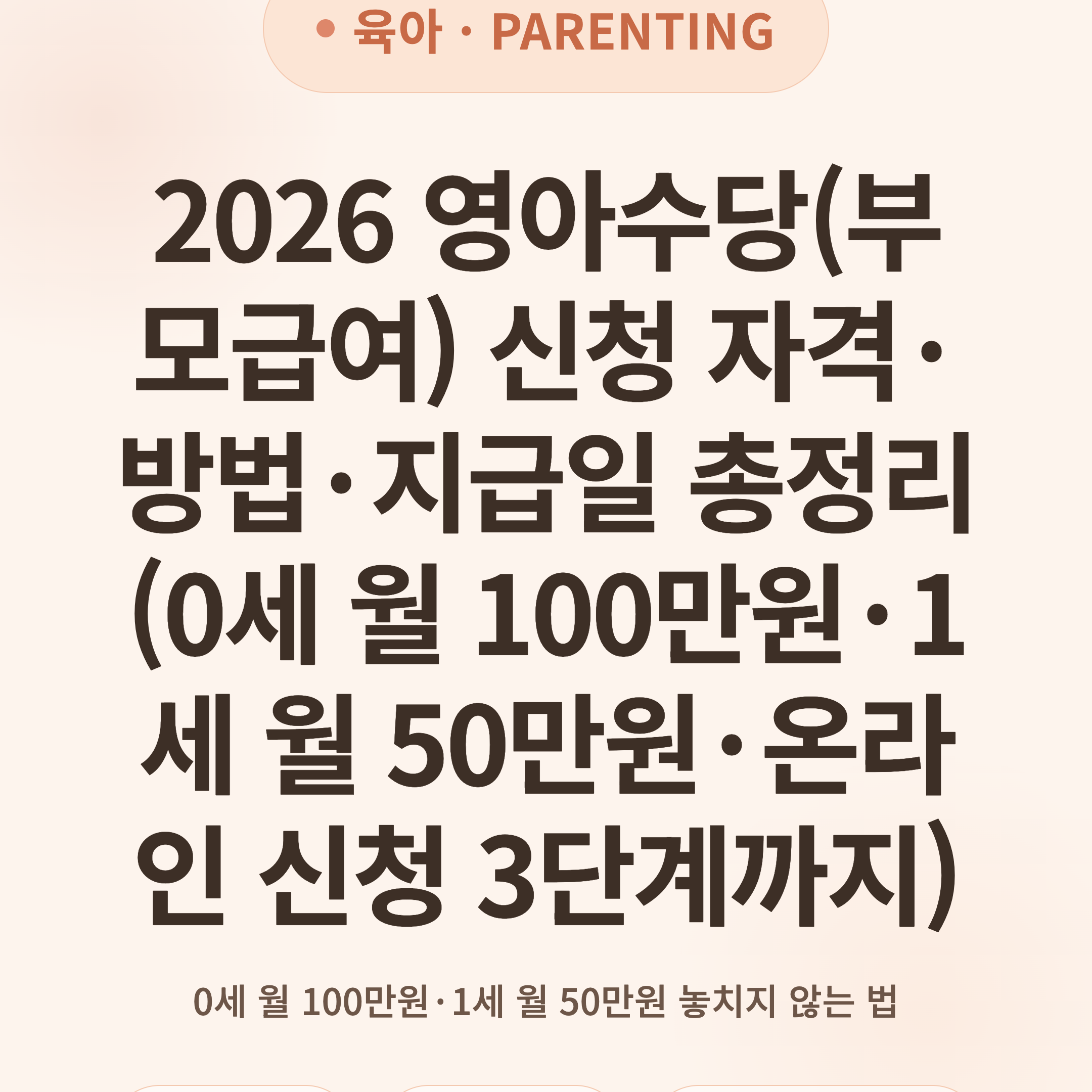 2026 영아수당(부모급여) 신청 자격·방법·지급일 총정리 (0세 월 100만원·1세 월 50만원·온라인 신청 3단계까지)